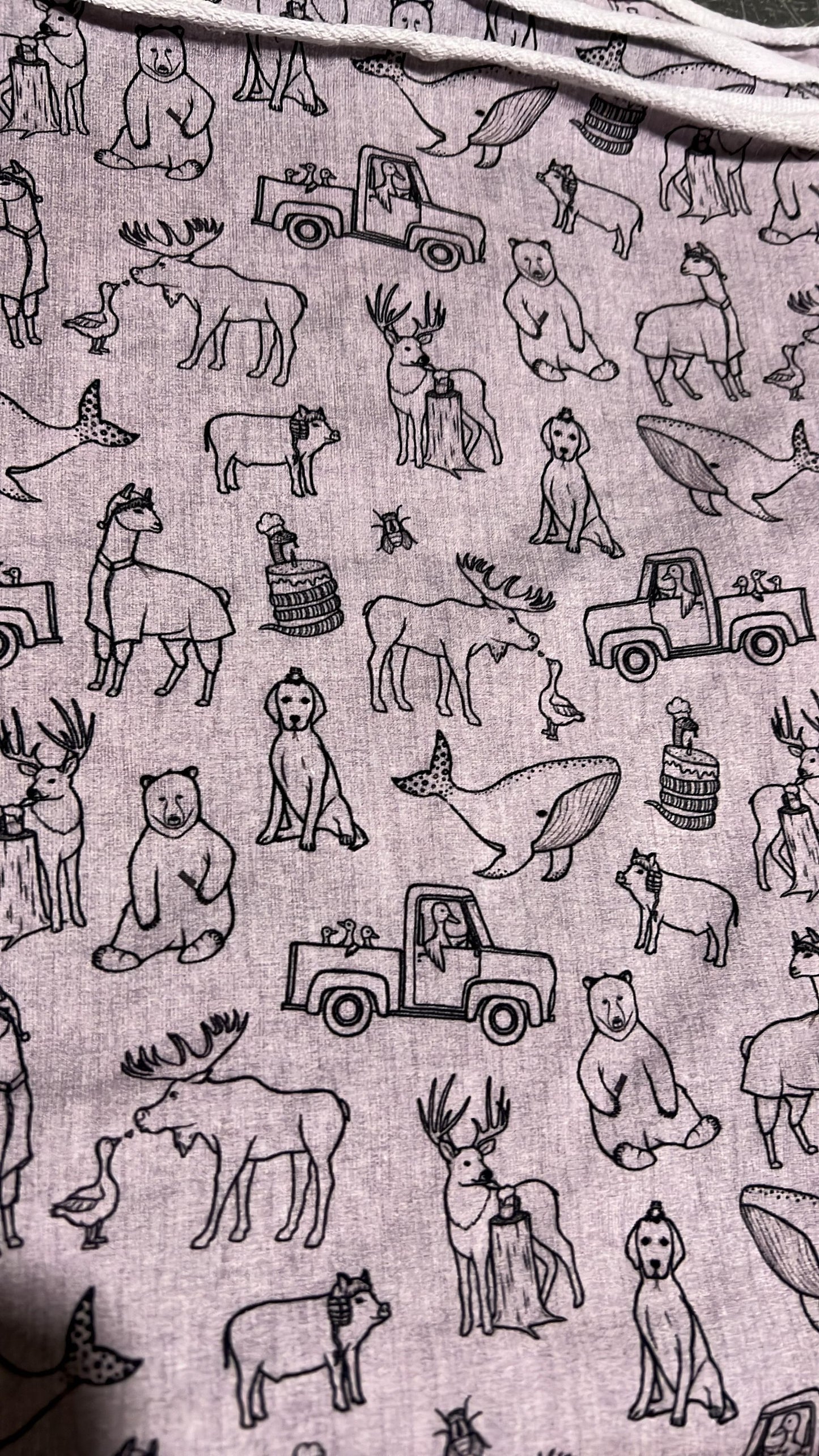 0.75 yard sketched animals on cotton Frech Terry reg scale