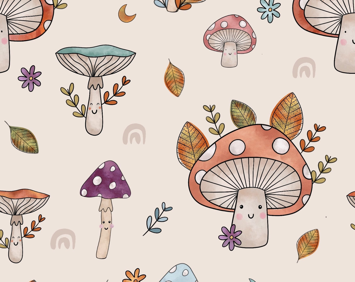cute mushroom on bamboo French Terry