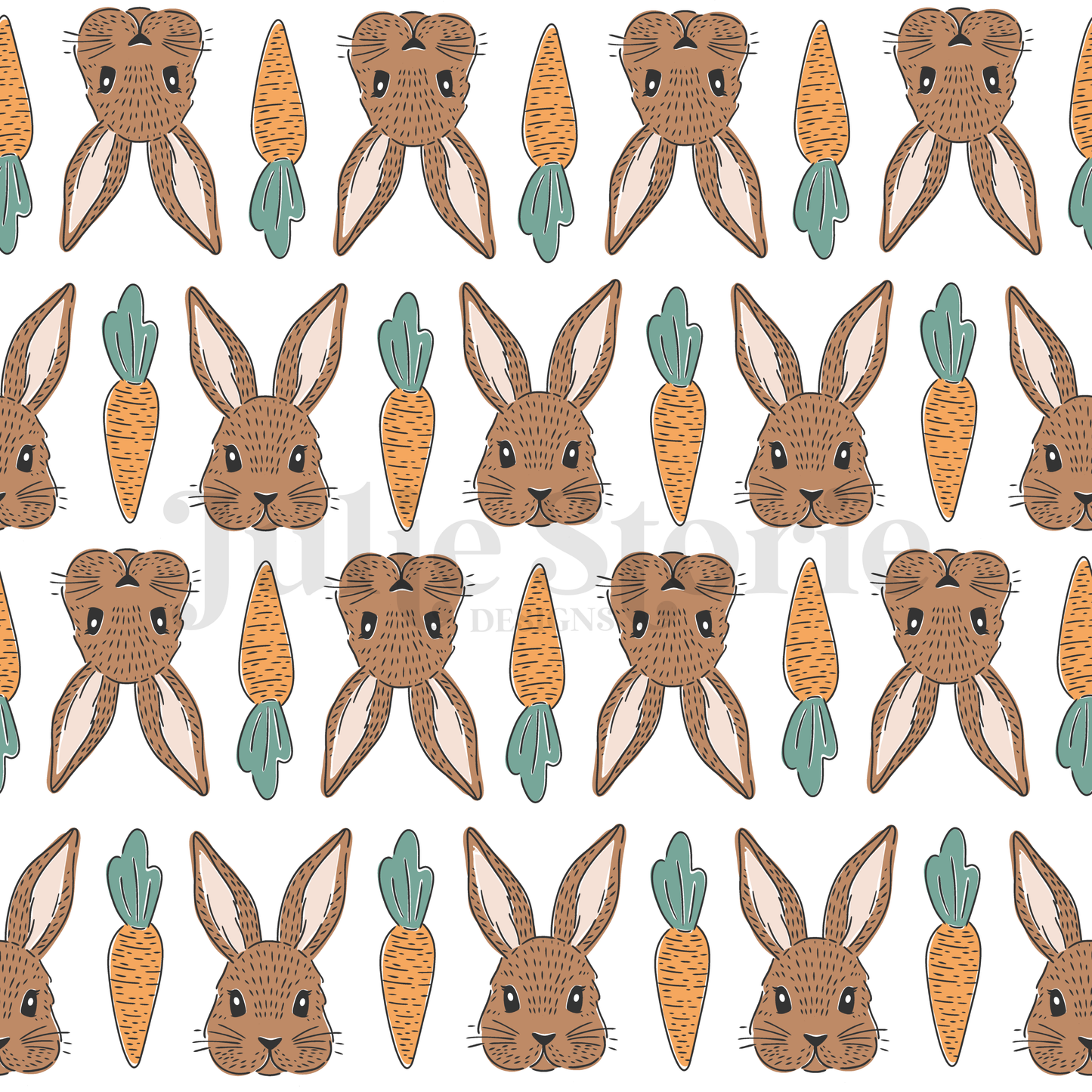 Bunnies and Carrots on White